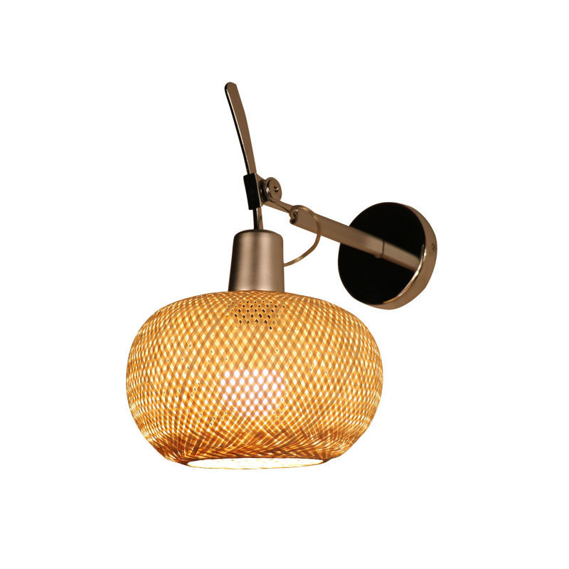 Bamboo Criss-Cross Woven Wall Lantern Chinese Style 1 Bulb Wood Wall Mounted Light Fixture Wood G Clearhalo 'Wall Lamps & Sconces' 'Wall Lights' Lighting' 2044730