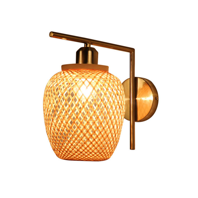 Bamboo Criss-Cross Woven Wall Lantern Chinese Style 1 Bulb Wood Wall Mounted Light Fixture Wood I Clearhalo 'Wall Lamps & Sconces' 'Wall Lights' Lighting' 2044732