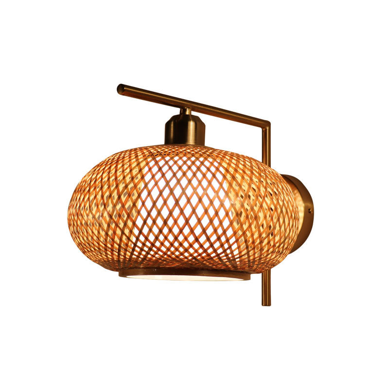 Bamboo Criss-Cross Woven Wall Lantern Chinese Style 1 Bulb Wood Wall Mounted Light Fixture Wood K Clearhalo 'Wall Lamps & Sconces' 'Wall Lights' Lighting' 2044733