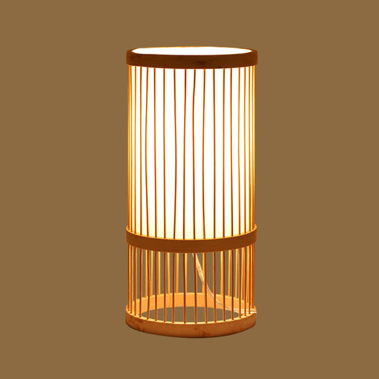 Asian Style Woven Shade Nightstand Light Bamboo 1 Bulb Bedside Table Lamp in Wood Clearhalo 'Lamps' 'Table Lamps' Lighting' 2044740