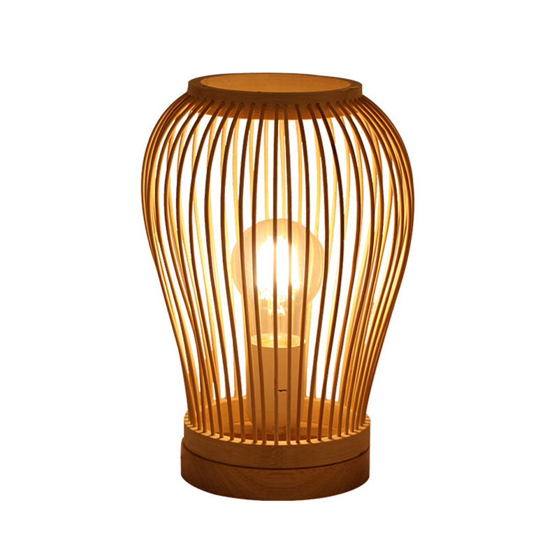 Asian Style Woven Shade Nightstand Light Bamboo 1 Bulb Bedside Table Lamp in Wood Clearhalo 'Lamps' 'Table Lamps' Lighting' 2044742