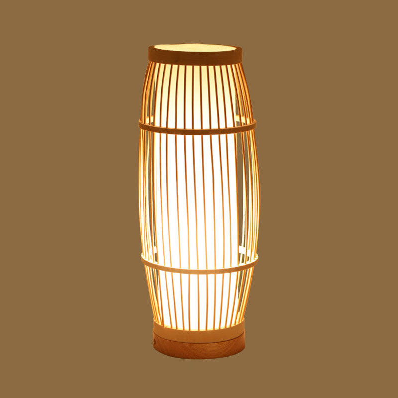 Asian Style Woven Shade Nightstand Light Bamboo 1 Bulb Bedside Table Lamp in Wood Wood C Clearhalo 'Lamps' 'Table Lamps' Lighting' 2044744