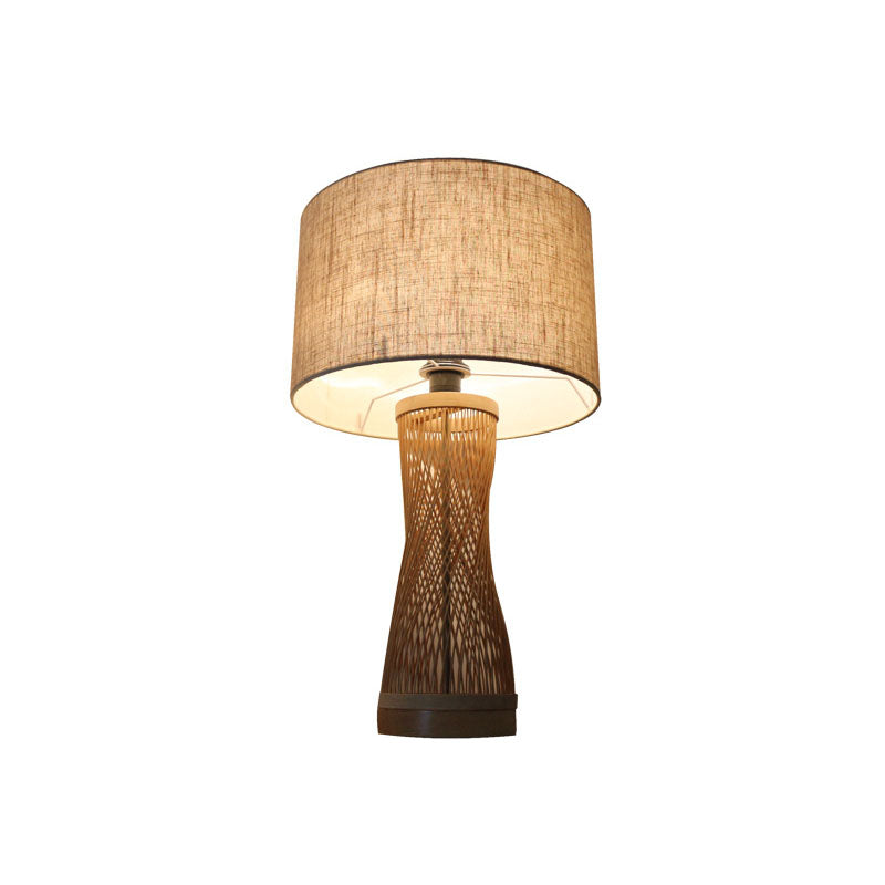 Geometric Shape Bamboo Night Lamp Asian Single-Bulb Wood Table Light for Bedroom Wood C Clearhalo 'Lamps' 'Table Lamps' Lighting' 2044749