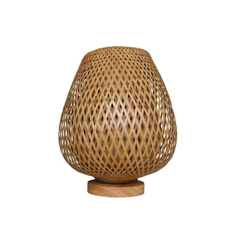 Geometric Shape Bamboo Night Lamp Asian Single-Bulb Wood Table Light for Bedroom Wood A Clearhalo 'Lamps' 'Table Lamps' Lighting' 2044750
