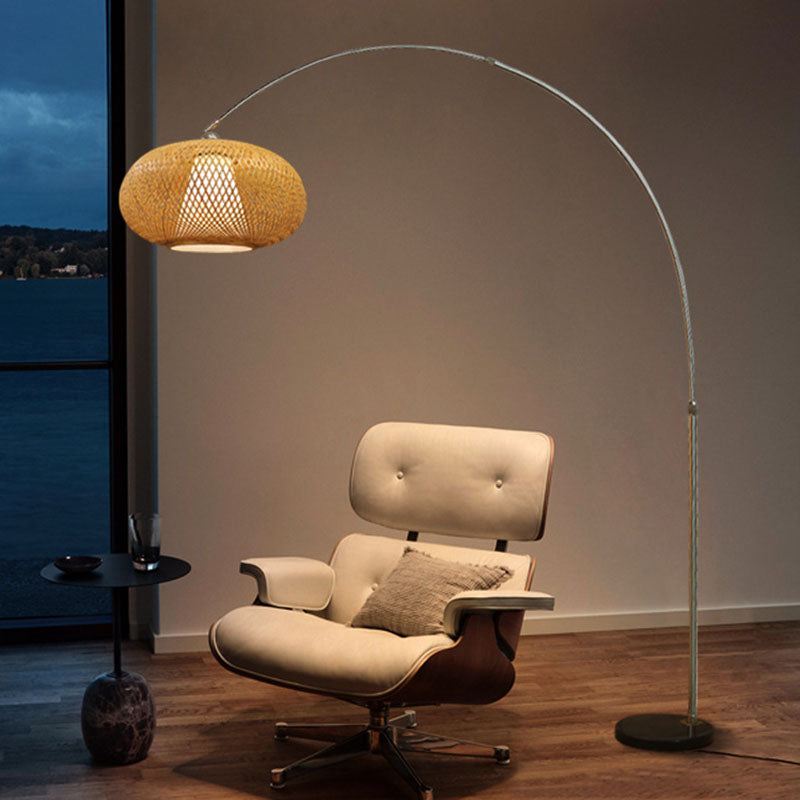 Fishing Rod Standing Lamp Chinese Bamboo 1-Light Wood Reading Floor Light with Swivel Shade Clearhalo 'Floor Lamps' 'Lamps' Lighting' 2044751