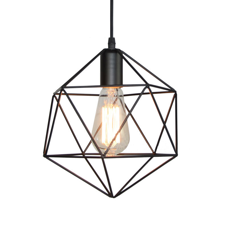 1-Light Geometric Cage Pendant Light Industrial Black/Gold Metal Hanging Lamp for Kitchen Island Clearhalo 'Ceiling Lights' 'Industrial Pendants' 'Industrial' 'Middle Century Pendants' 'Pendant Lights' 'Pendants' 'Tiffany' Lighting' 204476