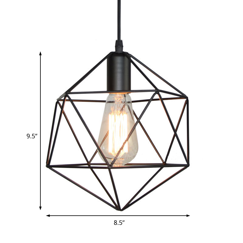 1-Light Geometric Cage Pendant Light Industrial Black/Gold Metal Hanging Lamp for Kitchen Island Clearhalo 'Ceiling Lights' 'Industrial Pendants' 'Industrial' 'Middle Century Pendants' 'Pendant Lights' 'Pendants' 'Tiffany' Lighting' 204477
