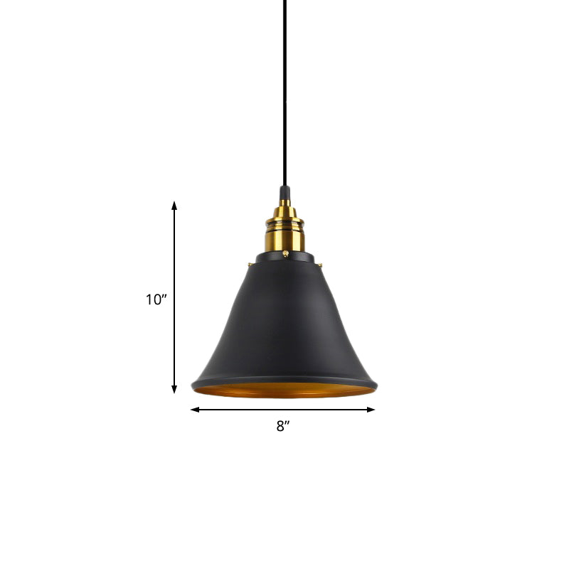 1-Light Wrought Iron Pendant Industrial Black/White/Gold Bell Shade Living Room Hanging Lamp Clearhalo 'Art Deco Pendants' 'Black' 'Cast Iron' 'Ceiling Lights' 'Ceramic' 'Crystal' 'Industrial Pendants' 'Industrial' 'Metal' 'Middle Century Pendants' 'Pendant Lights' 'Pendants' 'Rustic Pendants' 'Tiffany' Lighting' 204496