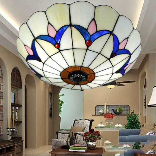 Living Room Ceiling Lights Rustic Style 10"/12" Inch Dome Flush Mount Light Fixture with Jewel Decoration in White/Beige/Blue/Clear Clearhalo 'Ceiling Lights' 'Close To Ceiling Lights' 'Close to ceiling' 'Glass shade' 'Glass' 'Semi-flushmount' 'Tiffany close to ceiling' 'Tiffany' Lighting' 20451