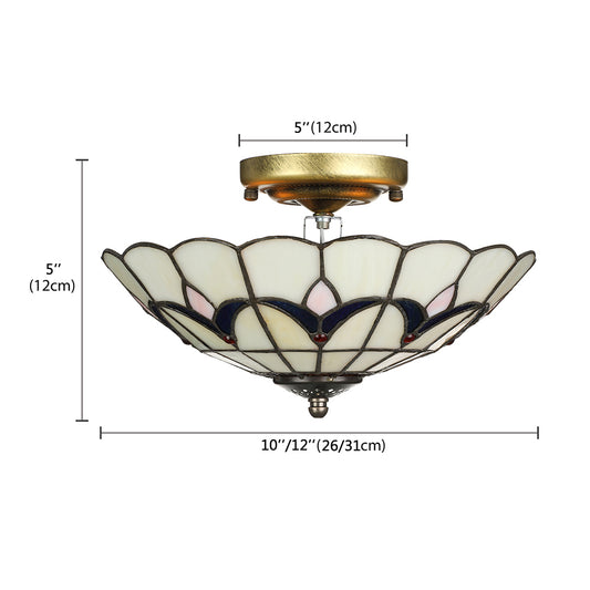 Living Room Ceiling Lights Rustic Style 10"/12" Inch Dome Flush Mount Light Fixture with Jewel Decoration in White/Beige/Blue/Clear Clearhalo 'Ceiling Lights' 'Close To Ceiling Lights' 'Close to ceiling' 'Glass shade' 'Glass' 'Semi-flushmount' 'Tiffany close to ceiling' 'Tiffany' Lighting' 20452