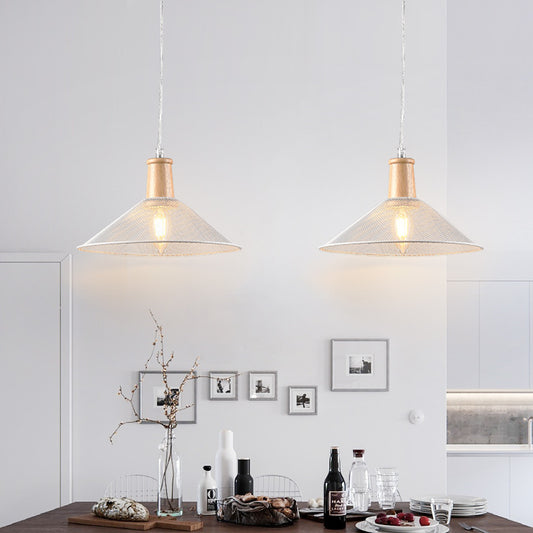 1-Light Metal Hanging Lamp Modern White Cone Dining Room Pendant Lamp with Wooden Cap Clearhalo 'Ceiling Lights' 'Glass shade' 'Glass' 'Industrial Pendants' 'Industrial' 'Middle Century Pendants' 'Pendant Lights' 'Pendants' 'Tiffany' Lighting' 204537