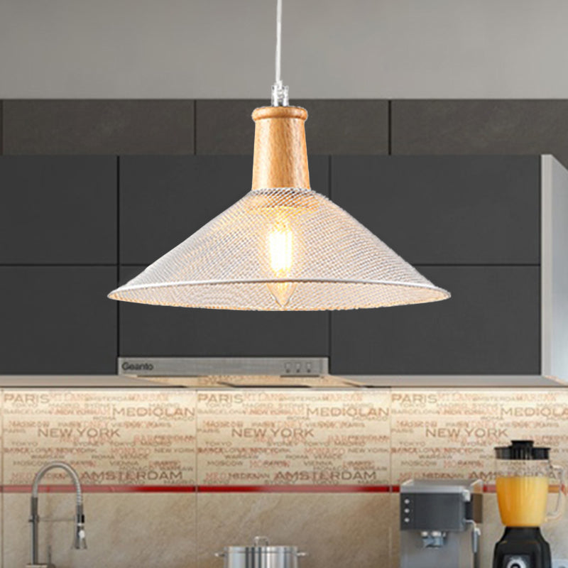 1-Light Metal Hanging Lamp Modern White Cone Dining Room Pendant Lamp with Wooden Cap White Clearhalo 'Ceiling Lights' 'Glass shade' 'Glass' 'Industrial Pendants' 'Industrial' 'Middle Century Pendants' 'Pendant Lights' 'Pendants' 'Tiffany' Lighting' 204538