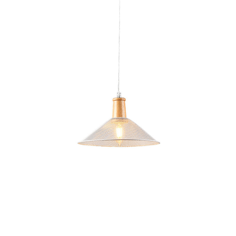 1-Light Metal Hanging Lamp Modern White Cone Dining Room Pendant Lamp with Wooden Cap Clearhalo 'Ceiling Lights' 'Glass shade' 'Glass' 'Industrial Pendants' 'Industrial' 'Middle Century Pendants' 'Pendant Lights' 'Pendants' 'Tiffany' Lighting' 204539