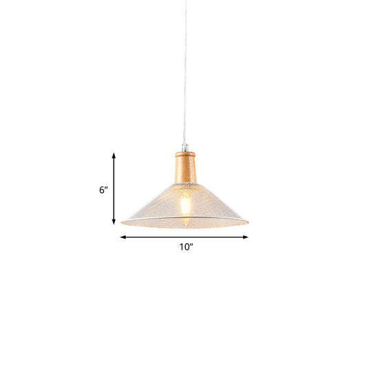 1-Light Metal Hanging Lamp Modern White Cone Dining Room Pendant Lamp with Wooden Cap Clearhalo 'Ceiling Lights' 'Glass shade' 'Glass' 'Industrial Pendants' 'Industrial' 'Middle Century Pendants' 'Pendant Lights' 'Pendants' 'Tiffany' Lighting' 204540