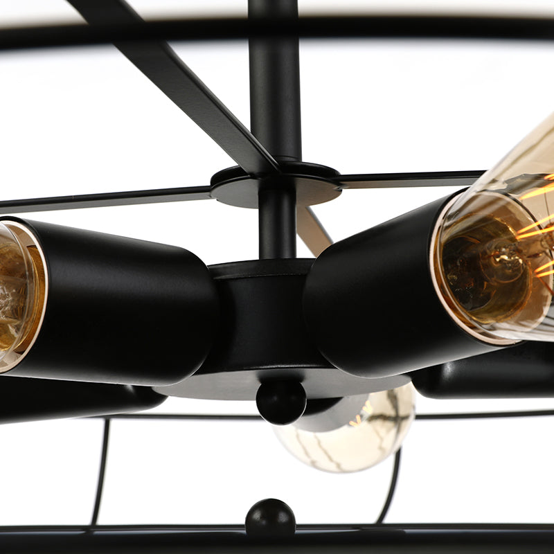 Fan Shaped Iron Ceiling Light with Wire Cage Shade Vintage 5 Lights Living Room Semi Flush Mount Light in Rust/Black Clearhalo 'Ceiling Lights' 'Close To Ceiling Lights' 'Close to ceiling' 'Semi-flushmount' Lighting' 204558