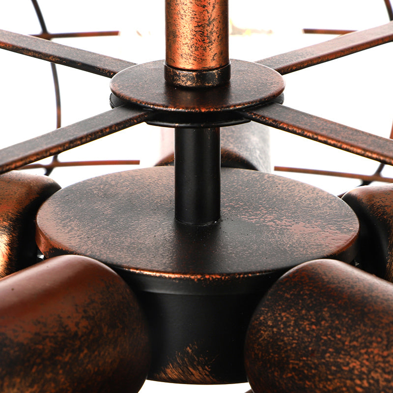 Fan Shaped Iron Ceiling Light with Wire Cage Shade Vintage 5 Lights Living Room Semi Flush Mount Light in Rust/Black Clearhalo 'Ceiling Lights' 'Close To Ceiling Lights' 'Close to ceiling' 'Semi-flushmount' Lighting' 204562