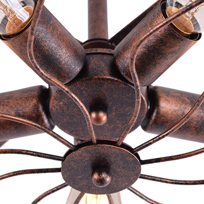 Fan Shaped Iron Ceiling Light with Wire Cage Shade Vintage 5 Lights Living Room Semi Flush Mount Light in Rust/Black Clearhalo 'Ceiling Lights' 'Close To Ceiling Lights' 'Close to ceiling' 'Semi-flushmount' Lighting' 204563