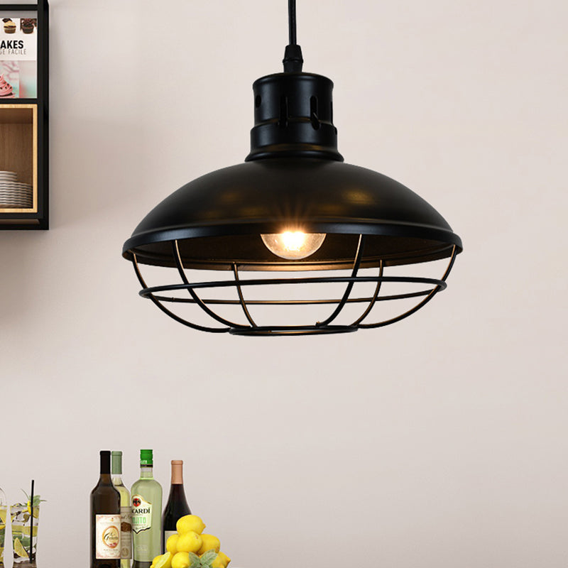 Dome Caged Metal Pendant Lamp Vintage 1 Bulb Kitchen Island Hanging Light Fixture in Black Clearhalo 'Art Deco Pendants' 'Black' 'Cast Iron' 'Ceiling Lights' 'Ceramic' 'Crystal' 'Industrial Pendants' 'Industrial' 'Metal' 'Middle Century Pendants' 'Pendant Lights' 'Pendants' 'Rustic Pendants' 'Tiffany' Lighting' 204581