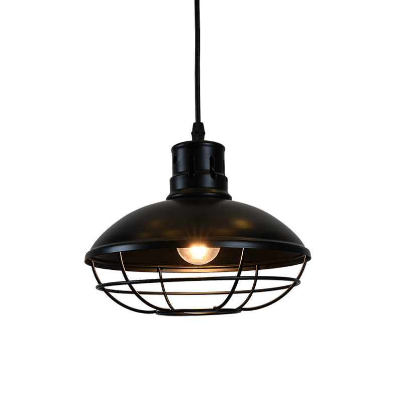 Dome Caged Metal Pendant Lamp Vintage 1 Bulb Kitchen Island Hanging Light Fixture in Black Clearhalo 'Art Deco Pendants' 'Black' 'Cast Iron' 'Ceiling Lights' 'Ceramic' 'Crystal' 'Industrial Pendants' 'Industrial' 'Metal' 'Middle Century Pendants' 'Pendant Lights' 'Pendants' 'Rustic Pendants' 'Tiffany' Lighting' 204583