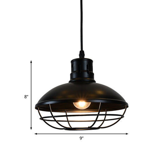 Dome Caged Metal Pendant Lamp Vintage 1 Bulb Kitchen Island Hanging Light Fixture in Black Clearhalo 'Art Deco Pendants' 'Black' 'Cast Iron' 'Ceiling Lights' 'Ceramic' 'Crystal' 'Industrial Pendants' 'Industrial' 'Metal' 'Middle Century Pendants' 'Pendant Lights' 'Pendants' 'Rustic Pendants' 'Tiffany' Lighting' 204584