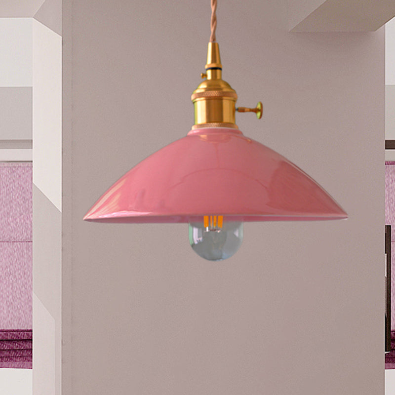 Dome Shade Iron Pendant Light Fixture Vintage Single Light Restaurant Hanging Ceiling Light in White/Pink/Blue Clearhalo 'Art Deco Pendants' 'Cast Iron' 'Ceiling Lights' 'Ceramic' 'Crystal' 'Industrial Pendants' 'Industrial' 'Metal' 'Middle Century Pendants' 'Pendant Lights' 'Pendants' 'Tiffany' Lighting' 204586