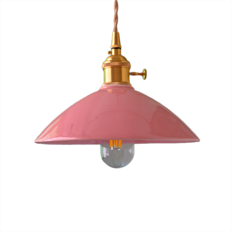 Dome Shade Iron Pendant Light Fixture Vintage Single Light Restaurant Hanging Ceiling Light in White/Pink/Blue Clearhalo 'Art Deco Pendants' 'Cast Iron' 'Ceiling Lights' 'Ceramic' 'Crystal' 'Industrial Pendants' 'Industrial' 'Metal' 'Middle Century Pendants' 'Pendant Lights' 'Pendants' 'Tiffany' Lighting' 204588