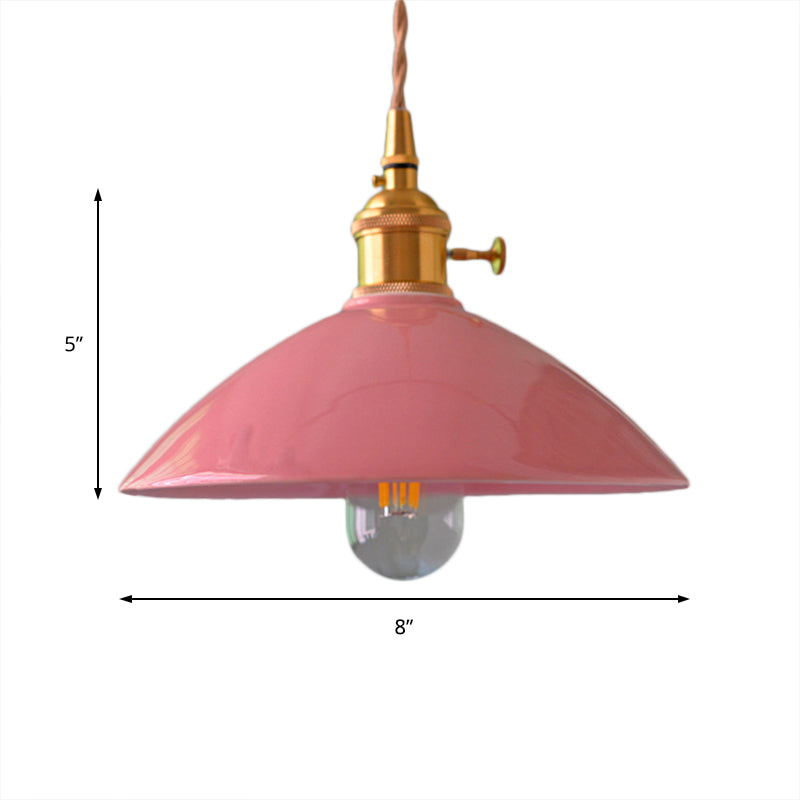 Dome Shade Iron Pendant Light Fixture Vintage Single Light Restaurant Hanging Ceiling Light in White/Pink/Blue Clearhalo 'Art Deco Pendants' 'Cast Iron' 'Ceiling Lights' 'Ceramic' 'Crystal' 'Industrial Pendants' 'Industrial' 'Metal' 'Middle Century Pendants' 'Pendant Lights' 'Pendants' 'Tiffany' Lighting' 204589