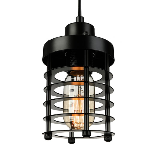 1 Head Pendant Light Industrial Cylinder Cage Shade Metallic Ceiling Light Fixture in Matte Black/Rust over Table Clearhalo 'Art Deco Pendants' 'Black' 'Cast Iron' 'Ceiling Lights' 'Ceramic' 'Crystal' 'Industrial Pendants' 'Industrial' 'Metal' 'Middle Century Pendants' 'Pendant Lights' 'Pendants' 'Rustic Pendants' 'Tiffany' Lighting' 20458