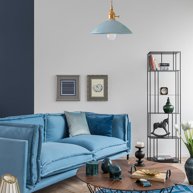 Dome Shade Iron Pendant Light Fixture Vintage Single Light Restaurant Hanging Ceiling Light in White/Pink/Blue Clearhalo 'Art Deco Pendants' 'Cast Iron' 'Ceiling Lights' 'Ceramic' 'Crystal' 'Industrial Pendants' 'Industrial' 'Metal' 'Middle Century Pendants' 'Pendant Lights' 'Pendants' 'Tiffany' Lighting' 204591