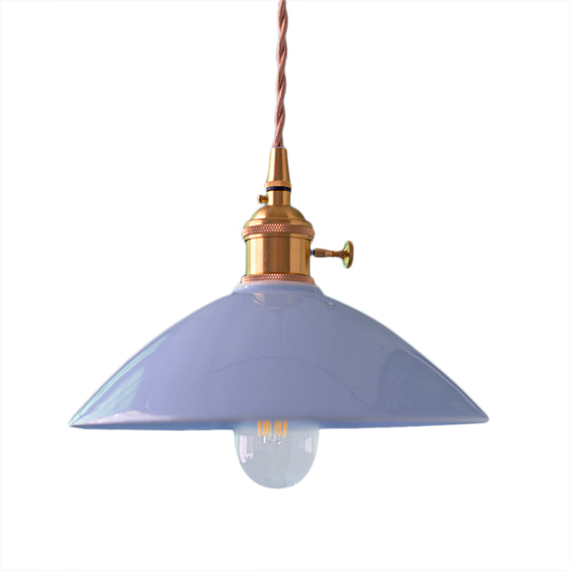 Dome Shade Iron Pendant Light Fixture Vintage Single Light Restaurant Hanging Ceiling Light in White/Pink/Blue Clearhalo 'Art Deco Pendants' 'Cast Iron' 'Ceiling Lights' 'Ceramic' 'Crystal' 'Industrial Pendants' 'Industrial' 'Metal' 'Middle Century Pendants' 'Pendant Lights' 'Pendants' 'Tiffany' Lighting' 204595