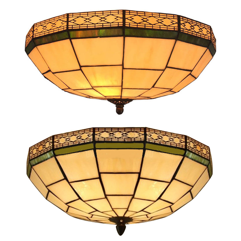 8"/10" W Bedroom Ceiling Light Tiffany 3-Light Flush Mount Light Fixture in Beige with Art Glass Dome Shade Clearhalo 'Ceiling Lights' 'Close To Ceiling Lights' 'Close to ceiling' 'Flush mount' Lighting' 20463