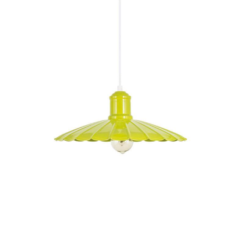 Scalloped Shade Metal Hanging Light Fixture Retro 1 Head Bedroom Pendant Lamp in Red/Yellow/Green Clearhalo 'Art Deco Pendants' 'Cast Iron' 'Ceiling Lights' 'Ceramic' 'Crystal' 'Industrial Pendants' 'Industrial' 'Metal' 'Middle Century Pendants' 'Pendant Lights' 'Pendants' 'Tiffany' Lighting' 204632