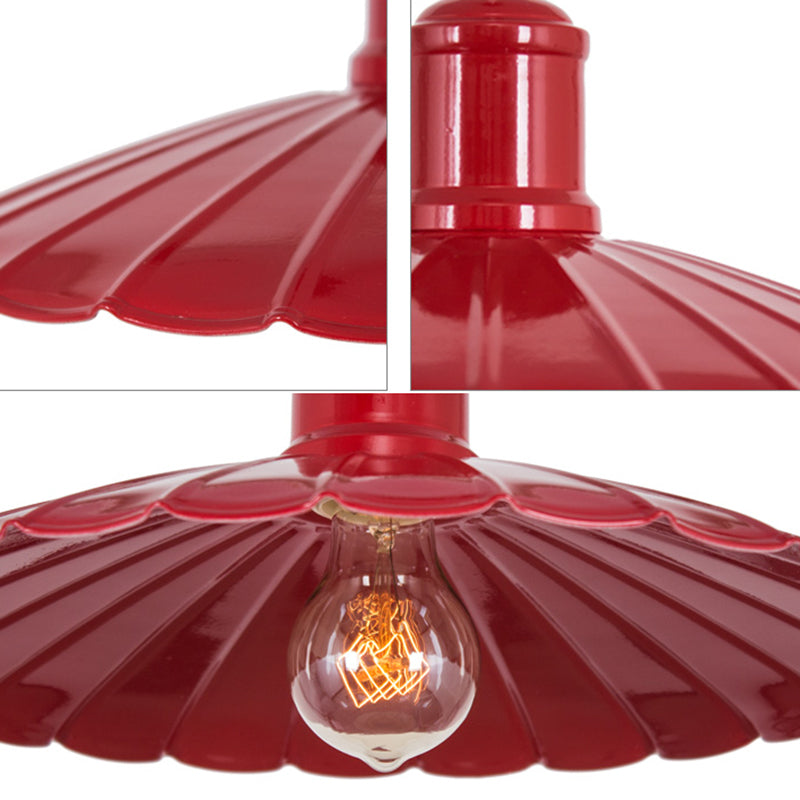 Scalloped Shade Metal Hanging Light Fixture Retro 1 Head Bedroom Pendant Lamp in Red/Yellow/Green Clearhalo 'Art Deco Pendants' 'Cast Iron' 'Ceiling Lights' 'Ceramic' 'Crystal' 'Industrial Pendants' 'Industrial' 'Metal' 'Middle Century Pendants' 'Pendant Lights' 'Pendants' 'Tiffany' Lighting' 204639