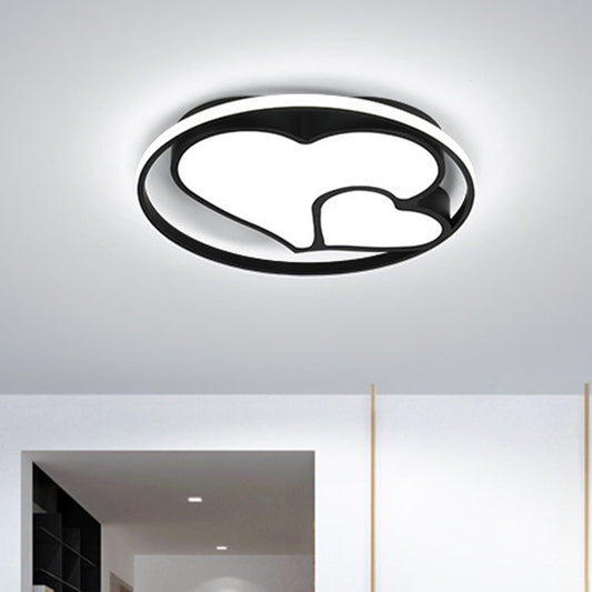 Heart Flush Ceiling Light Contemporary Metal Bedroom LED Flush Mount Lighting Fixture in Black Black White Clearhalo 'Ceiling Lights' 'Close To Ceiling Lights' 'Close to ceiling' 'Flush mount' Lighting' 2046435