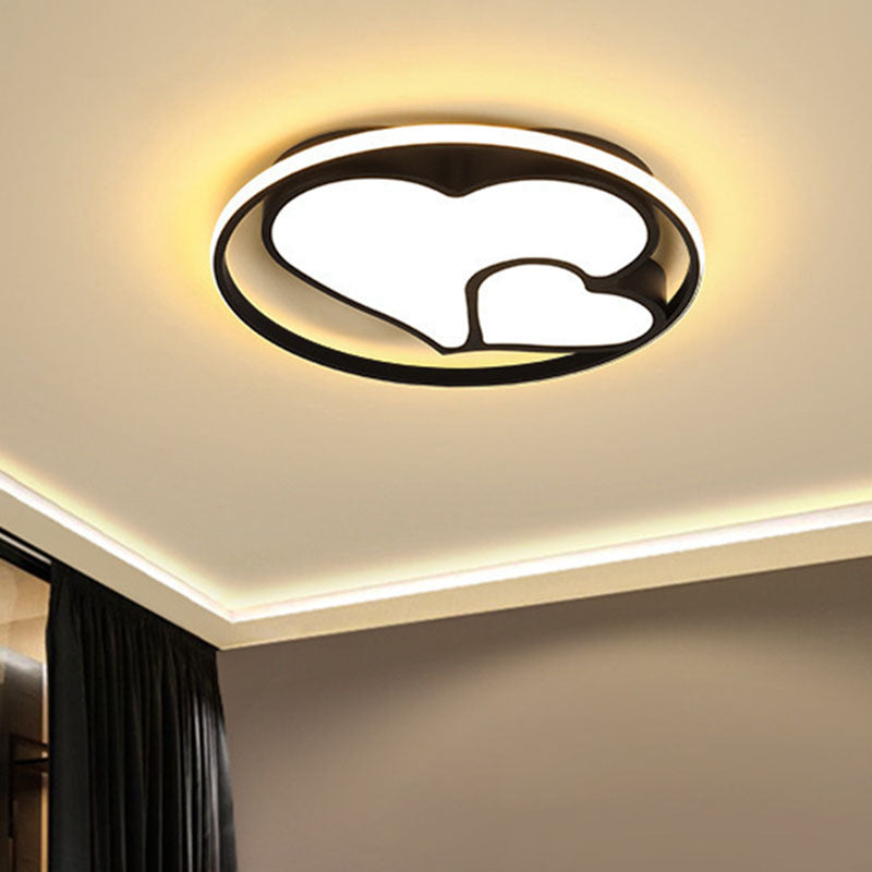 Heart Flush Ceiling Light Contemporary Metal Bedroom LED Flush Mount Lighting Fixture in Black Black Warm Clearhalo 'Ceiling Lights' 'Close To Ceiling Lights' 'Close to ceiling' 'Flush mount' Lighting' 2046439