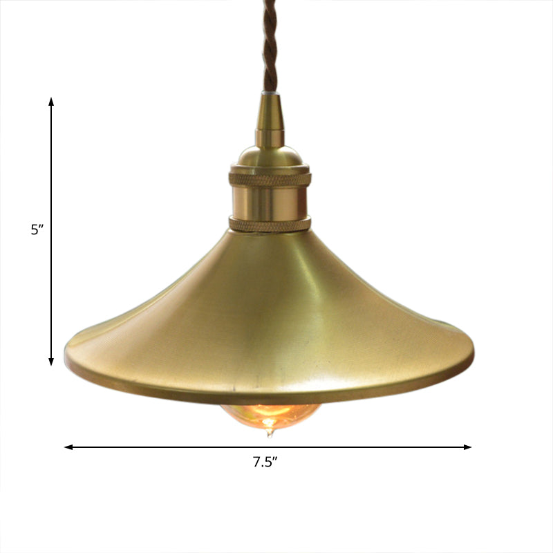 8"/10" Wide Cone Shade Metal Hanging Light Fixture Industrial 1 Light Living Room Pendant Lamp in Brass Clearhalo 'Art Deco Pendants' 'Cast Iron' 'Ceiling Lights' 'Ceramic' 'Crystal' 'Industrial Pendants' 'Industrial' 'Metal' 'Middle Century Pendants' 'Pendant Lights' 'Pendants' 'Tiffany' Lighting' 204645