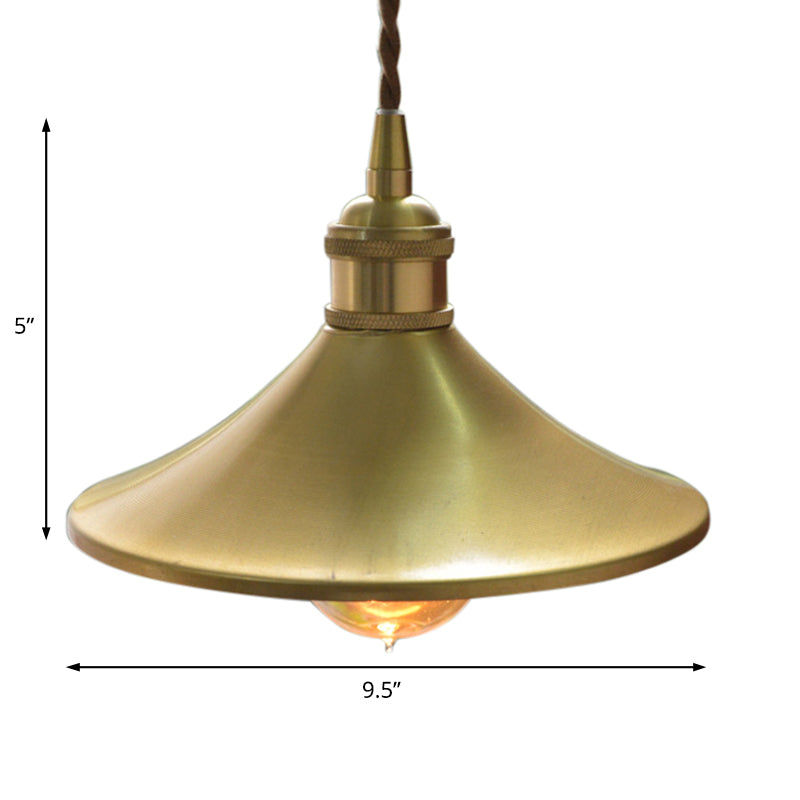 8"/10" Wide Cone Shade Metal Hanging Light Fixture Industrial 1 Light Living Room Pendant Lamp in Brass Clearhalo 'Art Deco Pendants' 'Cast Iron' 'Ceiling Lights' 'Ceramic' 'Crystal' 'Industrial Pendants' 'Industrial' 'Metal' 'Middle Century Pendants' 'Pendant Lights' 'Pendants' 'Tiffany' Lighting' 204646
