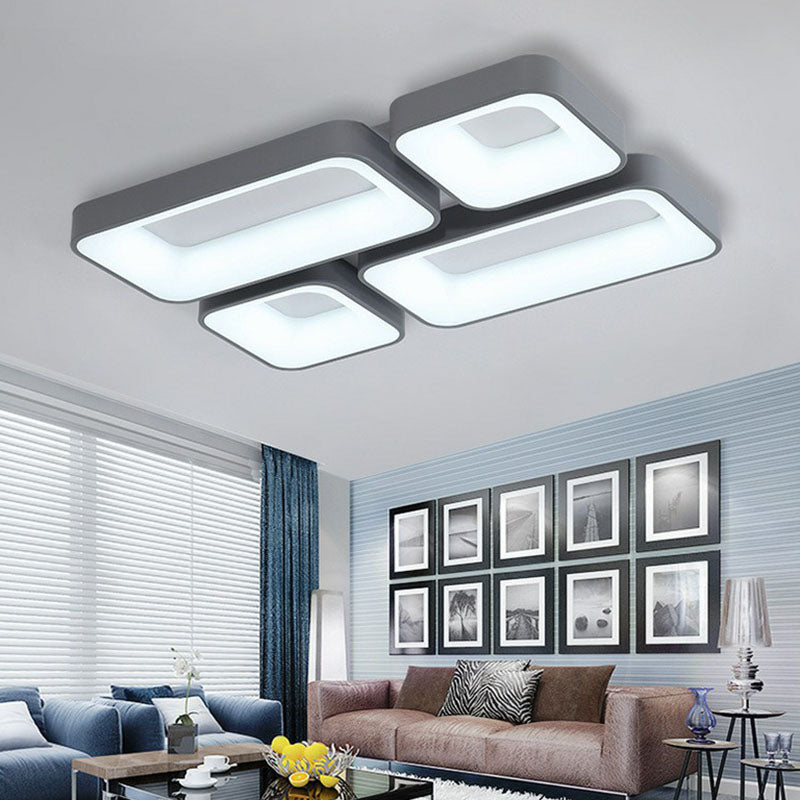 Quadrilateral Shape LED Flush Mount Light Simple Metal Bedroom Splicing Ceiling Light Flush Mount in Grey Grey Rectangle Clearhalo 'Ceiling Lights' 'Close To Ceiling Lights' 'Close to ceiling' 'Flush mount' Lighting' 2046567