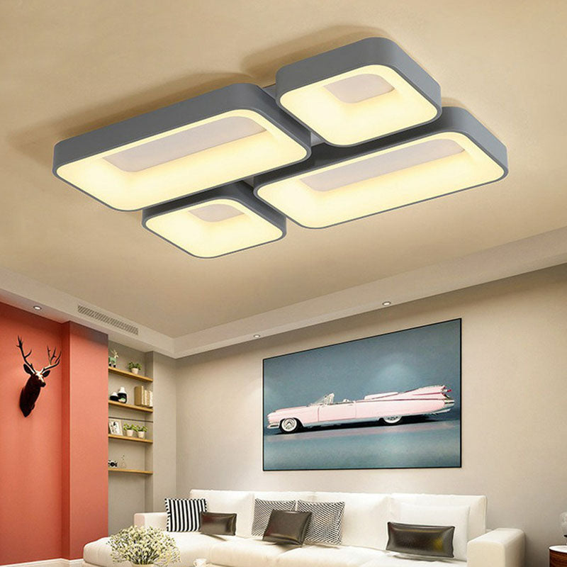 Quadrilateral Shape LED Flush Mount Light Simple Metal Bedroom Splicing Ceiling Light Flush Mount in Grey Clearhalo 'Ceiling Lights' 'Close To Ceiling Lights' 'Close to ceiling' 'Flush mount' Lighting' 2046568
