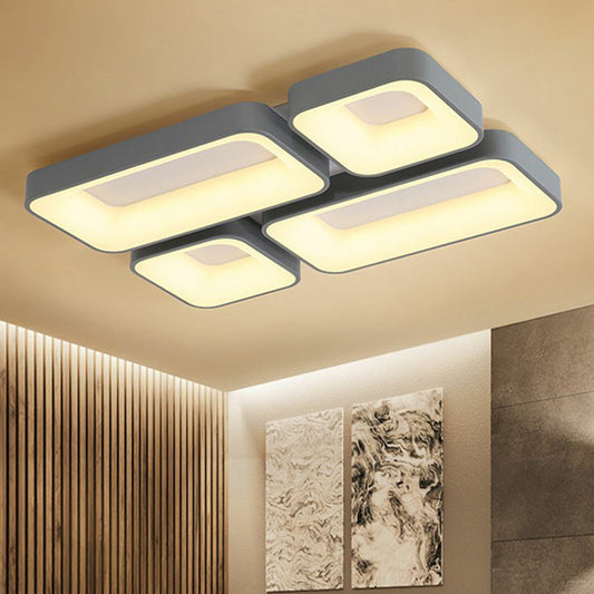 Quadrilateral Shape LED Flush Mount Light Simple Metal Bedroom Splicing Ceiling Light Flush Mount in Grey Clearhalo 'Ceiling Lights' 'Close To Ceiling Lights' 'Close to ceiling' 'Flush mount' Lighting' 2046569