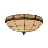 8"/10" W Bedroom Ceiling Light Tiffany 3-Light Flush Mount Light Fixture in Beige with Art Glass Dome Shade Clearhalo 'Ceiling Lights' 'Close To Ceiling Lights' 'Close to ceiling' 'Flush mount' Lighting' 20465