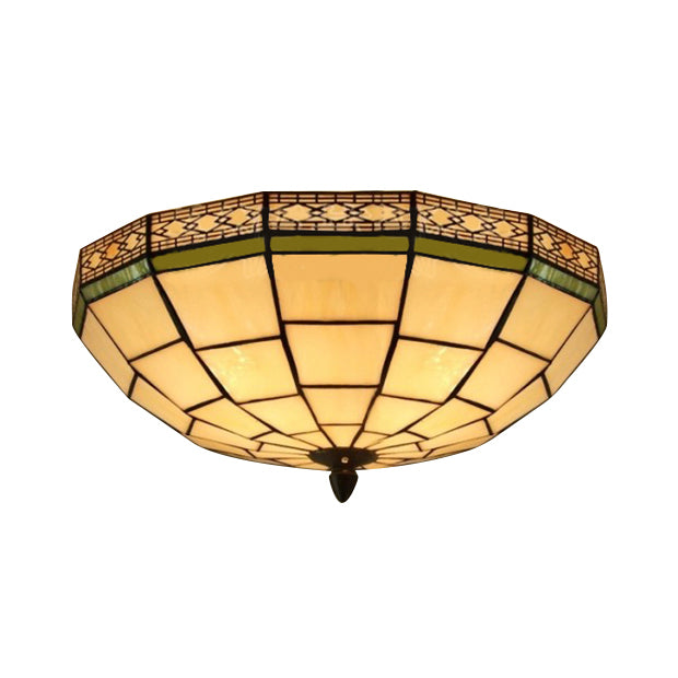 8"/10" W Bedroom Ceiling Light Tiffany 3-Light Flush Mount Light Fixture in Beige with Art Glass Dome Shade Beige 16" Clearhalo 'Ceiling Lights' 'Close To Ceiling Lights' 'Close to ceiling' 'Flush mount' Lighting' 20466