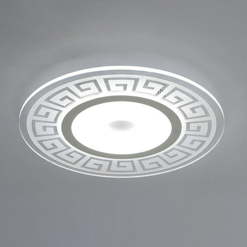 Acrylic Rounded Shape LED Flush Light Artistic White Ceiling Light Flush Mount with Greek Key Decor for Bedroom Clearhalo 'Ceiling Lights' 'Close To Ceiling Lights' 'Close to ceiling' 'Flush mount' Lighting' 2046617