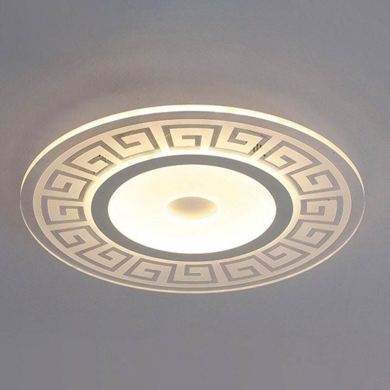 Acrylic Rounded Shape LED Flush Light Artistic White Ceiling Light Flush Mount with Greek Key Decor for Bedroom Clearhalo 'Ceiling Lights' 'Close To Ceiling Lights' 'Close to ceiling' 'Flush mount' Lighting' 2046620