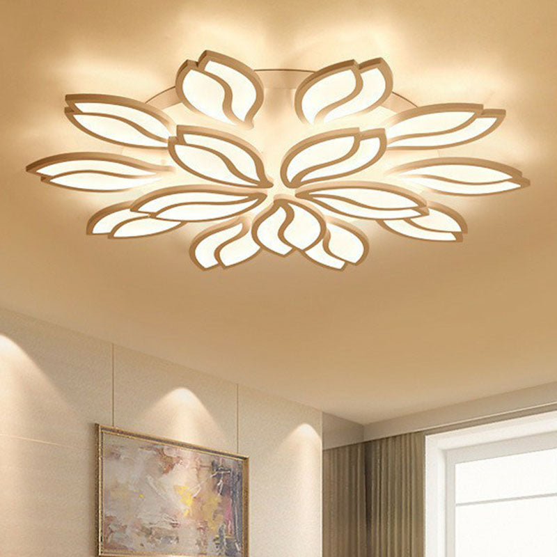 Acrylic Leaf Semi Flush Light Artistic White LED Flush Ceiling Light Fixture for Living Room 15 White Warm Clearhalo 'Ceiling Lights' 'Close To Ceiling Lights' 'Close to ceiling' 'Semi-flushmount' Lighting' 2046652