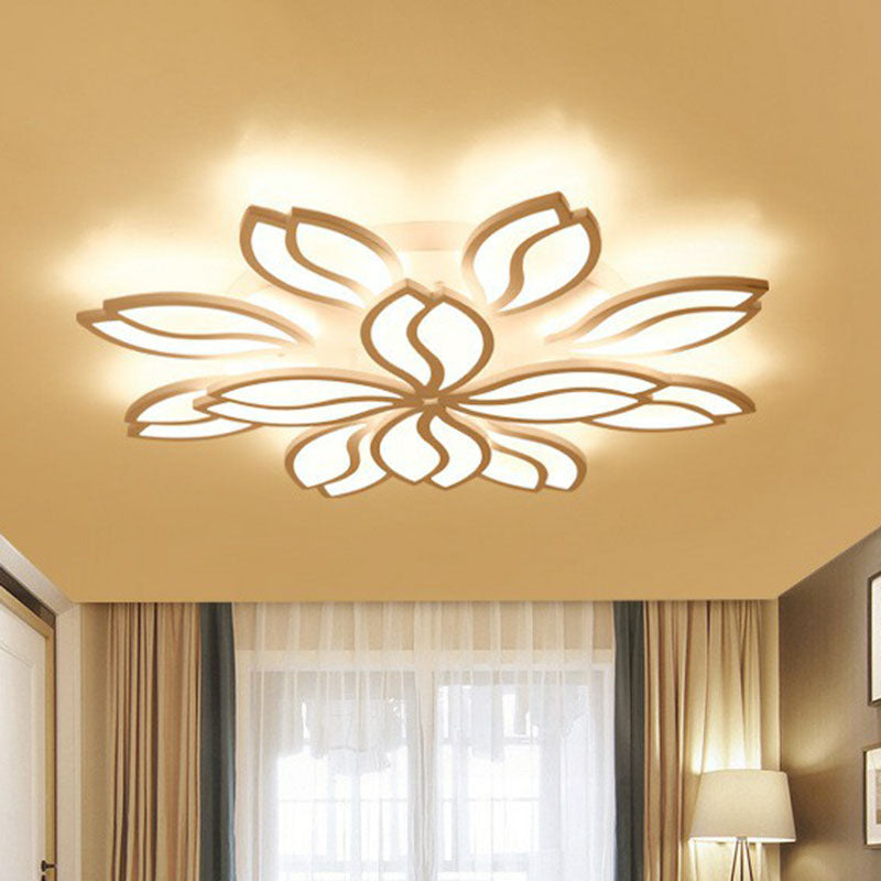 Acrylic Leaf Semi Flush Light Artistic White LED Flush Ceiling Light Fixture for Living Room 12 White Warm Clearhalo 'Ceiling Lights' 'Close To Ceiling Lights' 'Close to ceiling' 'Semi-flushmount' Lighting' 2046659
