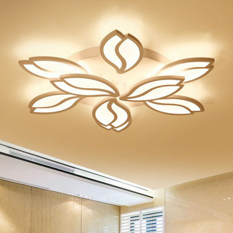 Acrylic Leaf Semi Flush Light Artistic White LED Flush Ceiling Light Fixture for Living Room 9 White Warm Clearhalo 'Ceiling Lights' 'Close To Ceiling Lights' 'Close to ceiling' 'Semi-flushmount' Lighting' 2046662