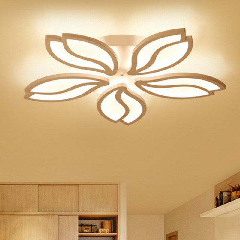 Acrylic Leaf Semi Flush Light Artistic White LED Flush Ceiling Light Fixture for Living Room 5 White Warm Clearhalo 'Ceiling Lights' 'Close To Ceiling Lights' 'Close to ceiling' 'Semi-flushmount' Lighting' 2046665