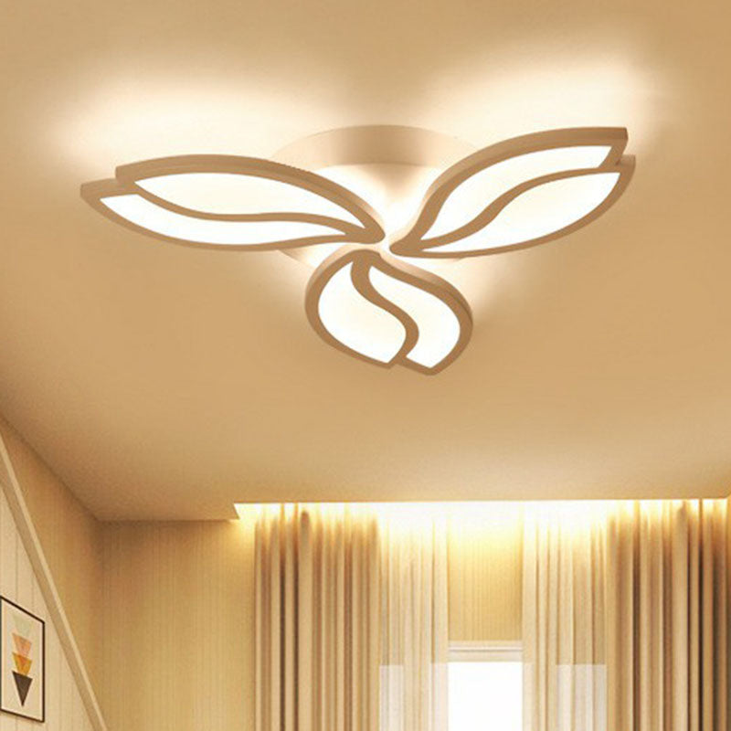 Acrylic Leaf Semi Flush Light Artistic White LED Flush Ceiling Light Fixture for Living Room 3 White Warm Clearhalo 'Ceiling Lights' 'Close To Ceiling Lights' 'Close to ceiling' 'Semi-flushmount' Lighting' 2046667