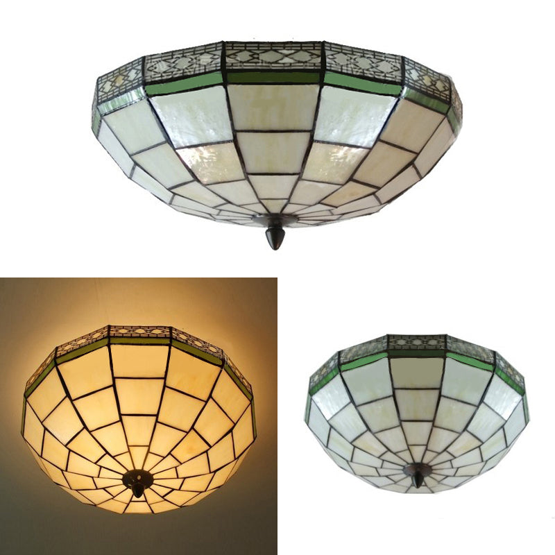 8"/10" W Bedroom Ceiling Light Tiffany 3-Light Flush Mount Light Fixture in Beige with Art Glass Dome Shade Clearhalo 'Ceiling Lights' 'Close To Ceiling Lights' 'Close to ceiling' 'Flush mount' Lighting' 20467